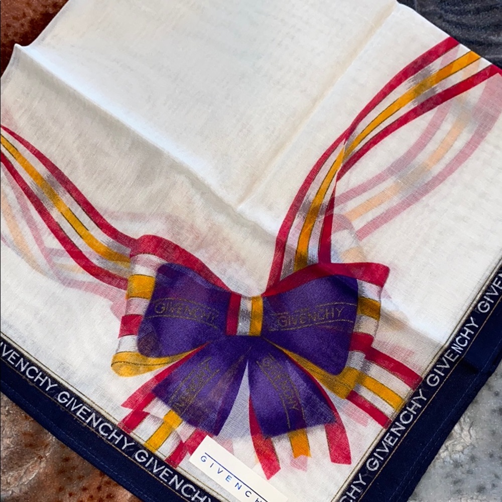 Givenchy White and Purple Silk Scarf Vintage Logo Square Wrap